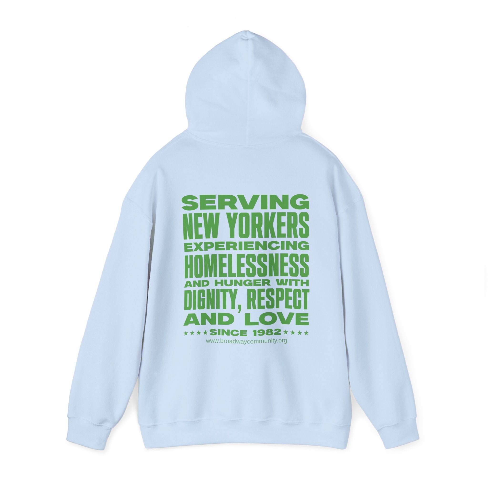 Serving New Yorkers Light Blue Hoodie - Broadway Community Collection
